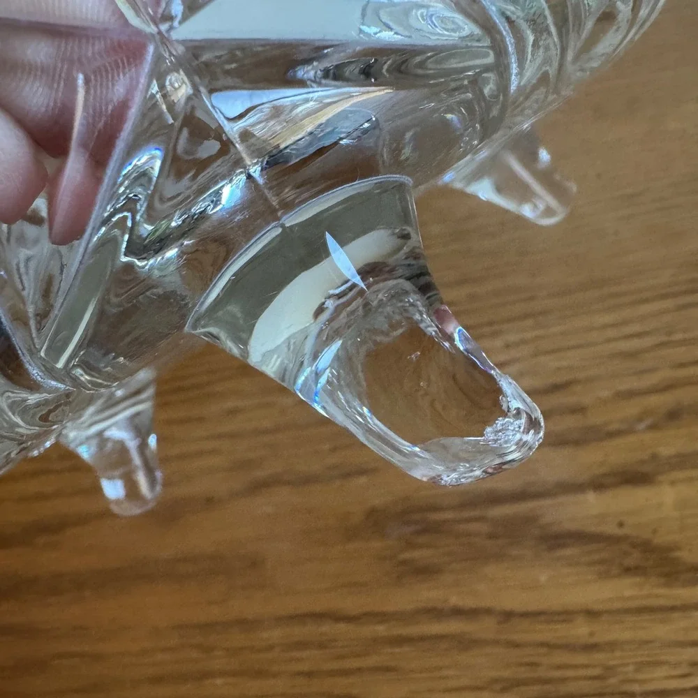 Vintage Crystal Glass Footed Candy Dish Bowl‎ Etched Floral Leaves Design